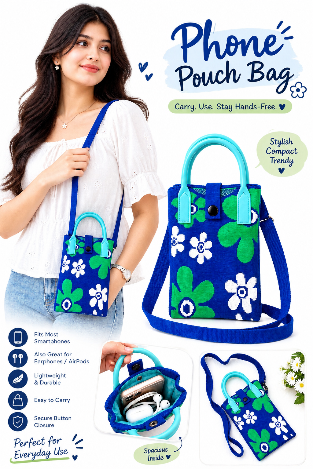 Phone & Headphone Pouch Bag | keep Your Phone & Earbuds Handy & Secure