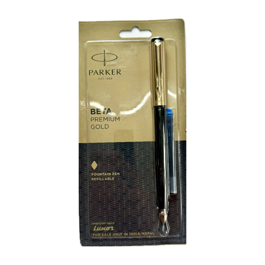 Parker Beta Premium Gold Fountain pen | Blue Ink | Refillable with 1 ink cartridge