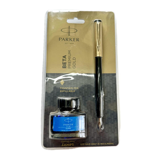 Parker Beta Premium Gold Fountain pen | Fine Point | Blue Ink | Refillable