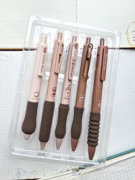 Kbx6041c Kawaii Pen Set of 5 | Black ink 0.5 mm nib | brown