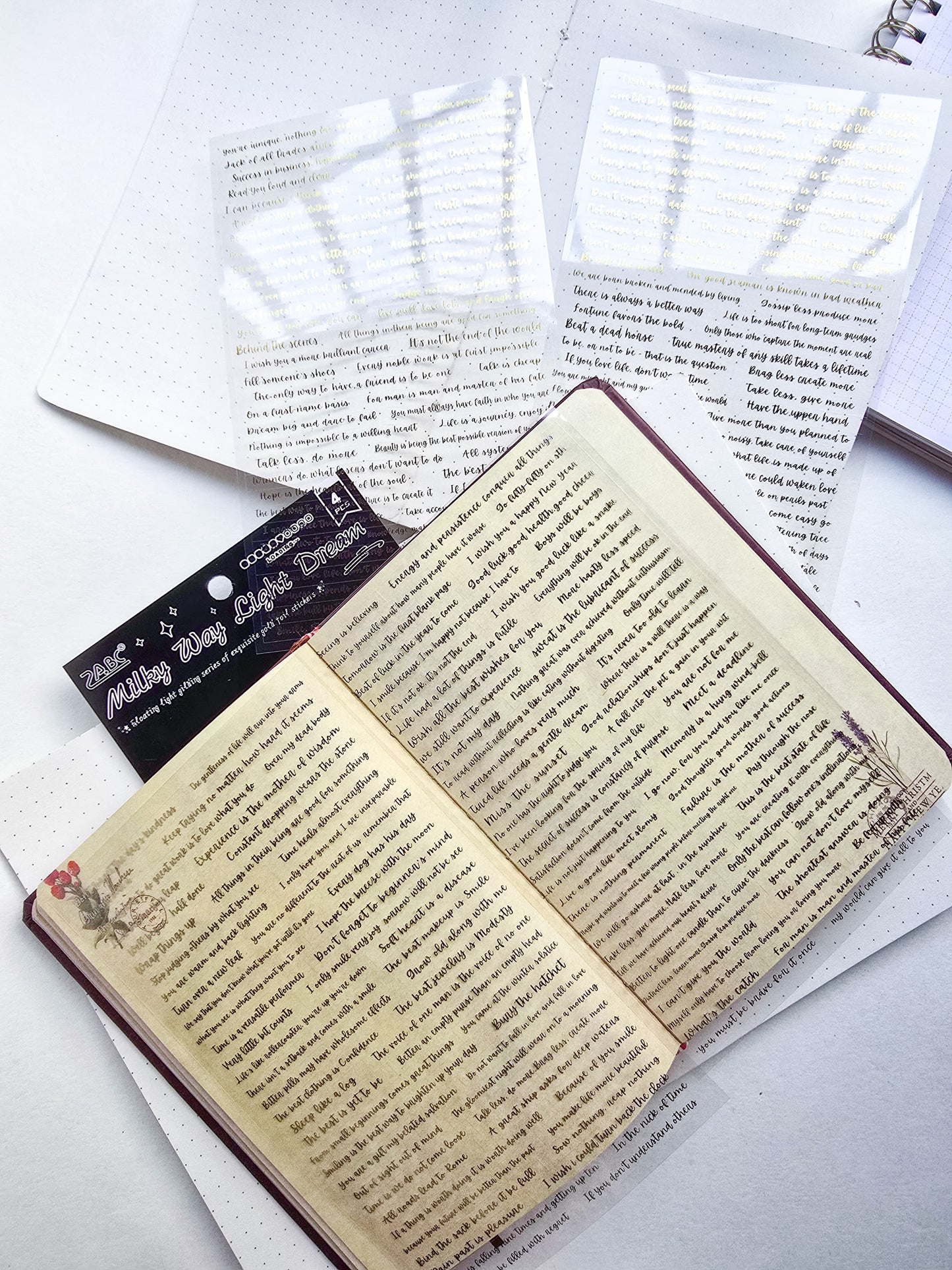 Fglj403 Milkyway Light Dream English Writting Quote Precut Pet Sticker | 4 Sheet