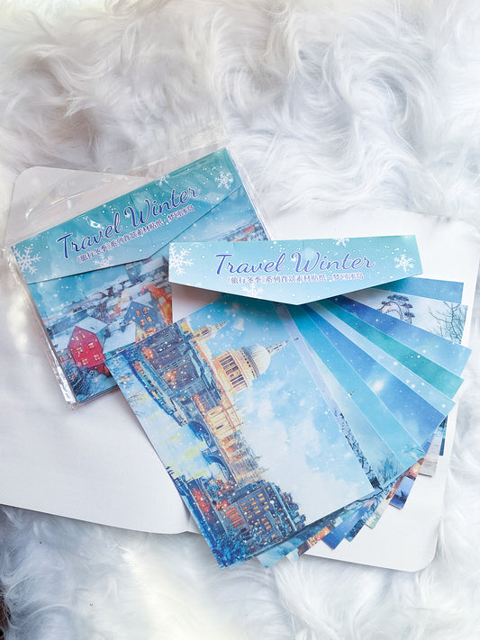 MHD-LXDJ006|Travel Winter|Translucent Washi Paper Sticker|Glitter Washi Paper 10 sheets|Winter Nature Theme|Sea Green