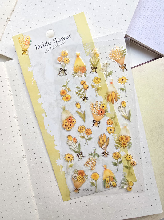 ZWBL-06 Dride Flower Sticker| Daiso Luxury Deco Sticker|3d Decorative Cute Floral Sticker|1 Sheet 9x20.5cm|Yellow Theme| Lunar