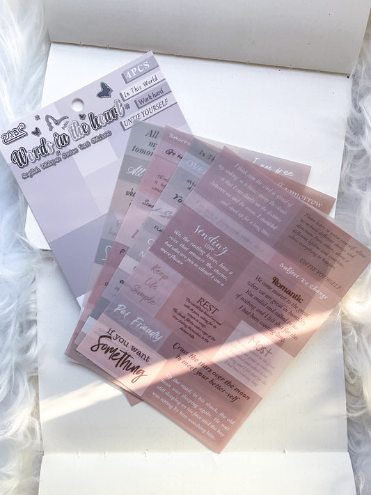 YWXY-6-03|G-9| | Words In The Heart | PET | Transparent Sticker | 4 Sheets | 120*170mm