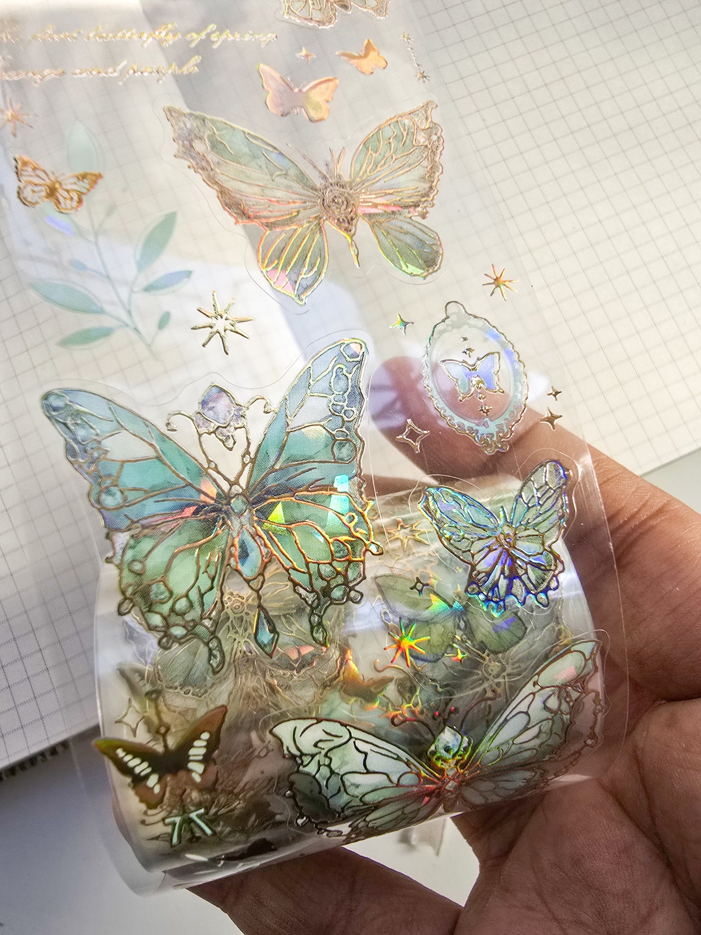 Mmk03H059 Sticker Roll| Foiled Butterfly Green | Pre Cut sticker