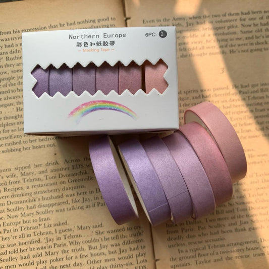 Purple Washi Tape Set | Solid Color | Length 2mtr Each | 6 Pcs Set | Width 10mm each
