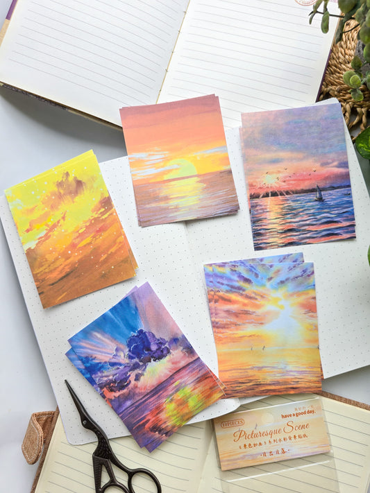 MHD-JSRH006-Scenery Theme Transparent Stickers | 80x100mm | 5 Designs 2 Each | 10 Stickers Total