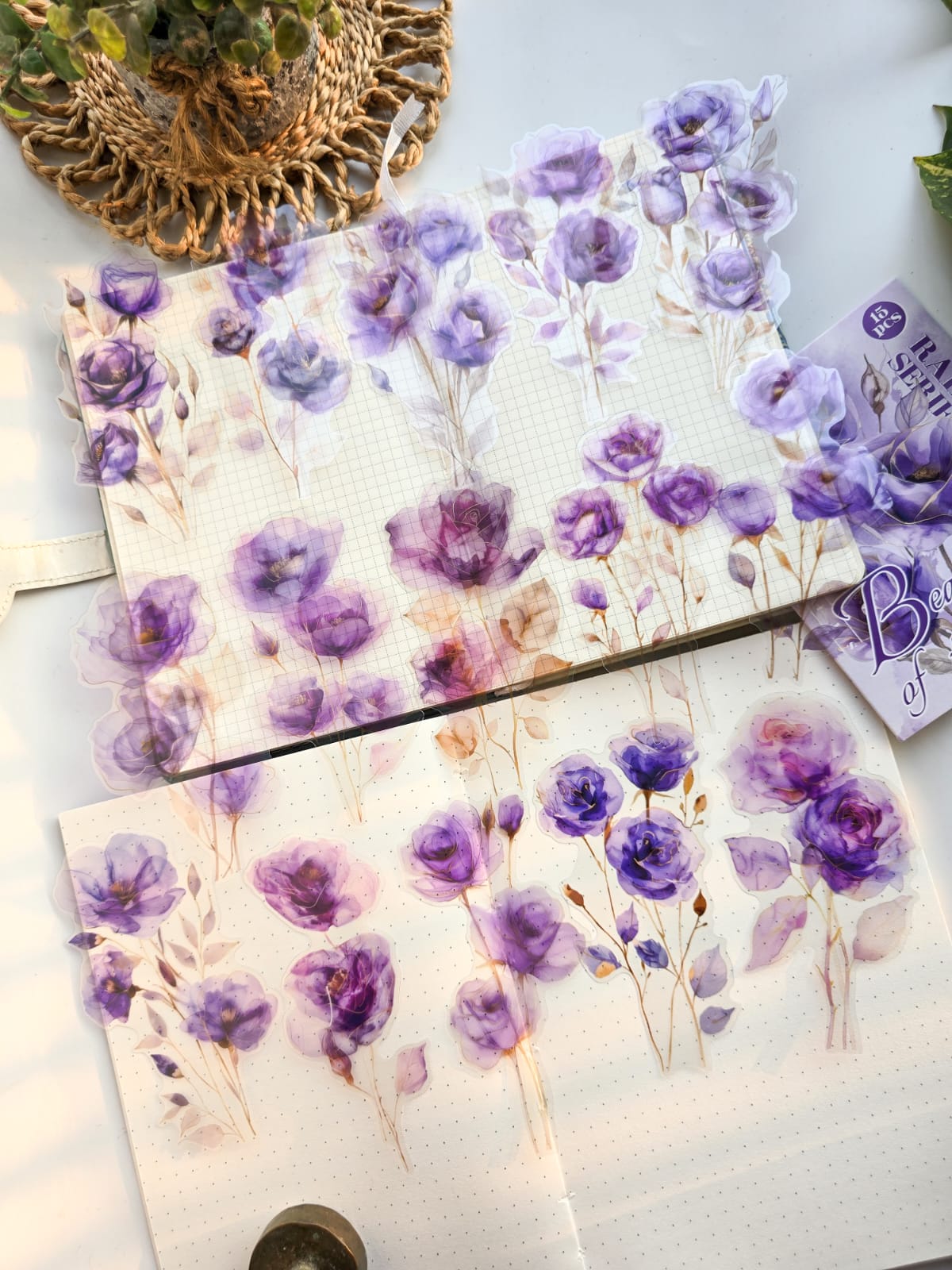 HCMG603 - sticker pack rainbow rose series of flowers waterproof pet hand account material sticker 15 into (Purple)