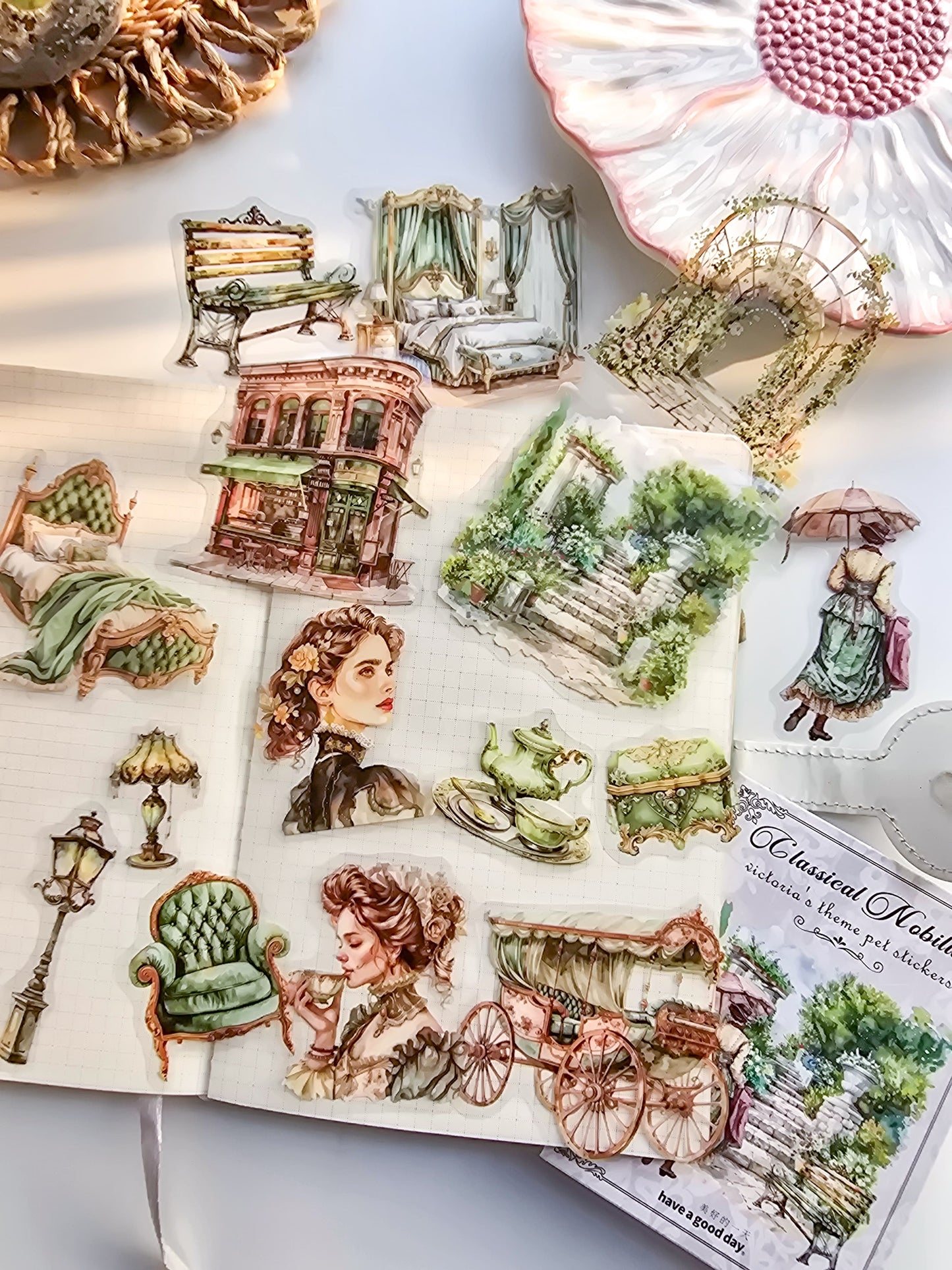 MHD-GDGZ005-Nice day PET stickers classical aristocratic series Victorian collage notebook material 15 sheets 6 types