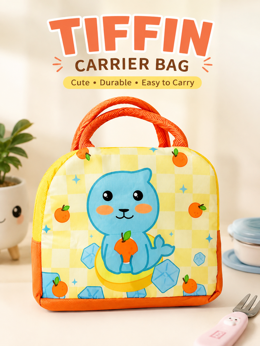 Yellow Checkered Kawaii Cartoon Tiffin Carrier Bag | 19*22mm