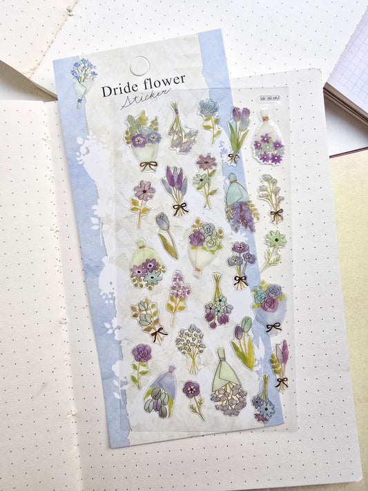 ZWBL-05 Dride Flower Sticker| Daiso Luxury Deco Sticker|3d Decorative Cute Floral Sticker|1 Sheet 9x20.5cm|Sky Blue Theme| Lunar