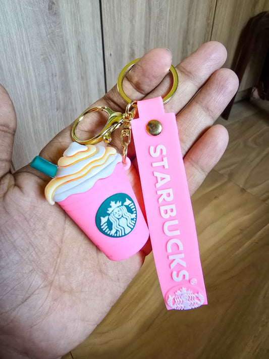 Sturbucks Coffe Cup Key Chain| Cup Keyring With Strap & Charm|Pink