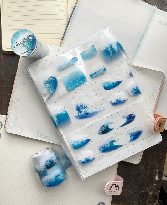 MHD-SDXZ001|Transparent  Pet Sticker Roll|Sea Wave|2mtr|Width 6cm|Pre cut sticker