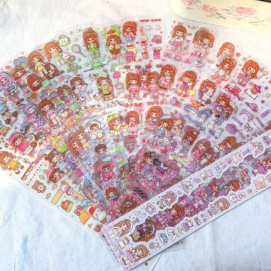 #6 Kawaii Long Sticker Set | Cute Stickers | 40*8cm | 20 Sheets