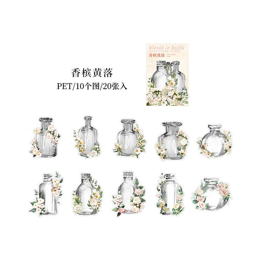 HGD-PZSJ006-Big Bottles with Foral Transparent PET Sticker | 10 Designs | 20 Stickers