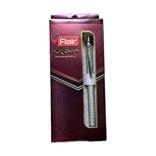 Flair Kroma | Retractable Metal Ball Pen| Body Color: Silver | Ink Color: Blue