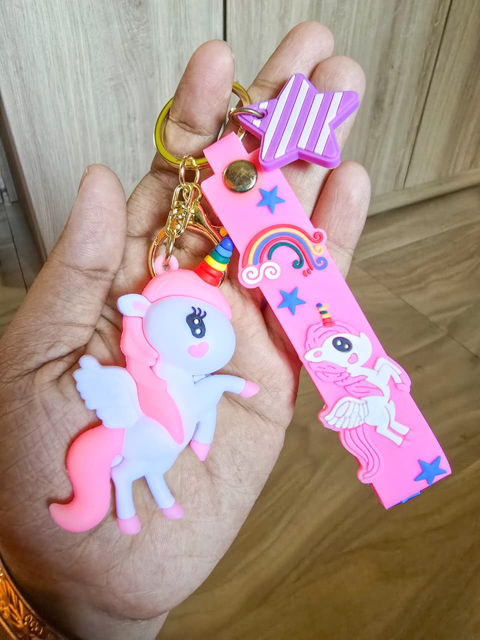 Unicorn Key Chain| Cartoon Fairytale Rainbow Horse Key Chain| Baby Pink