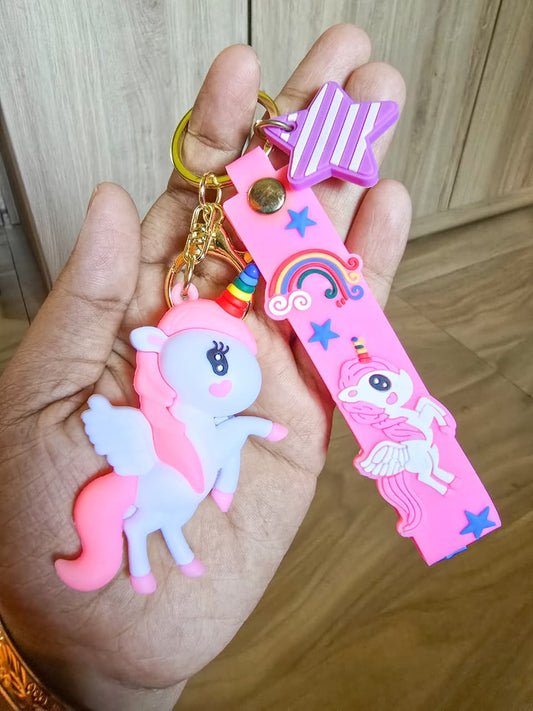 Unicorn Key Chain| Cartoon Fairytale Rainbow Horse Key Chain| Baby Pink