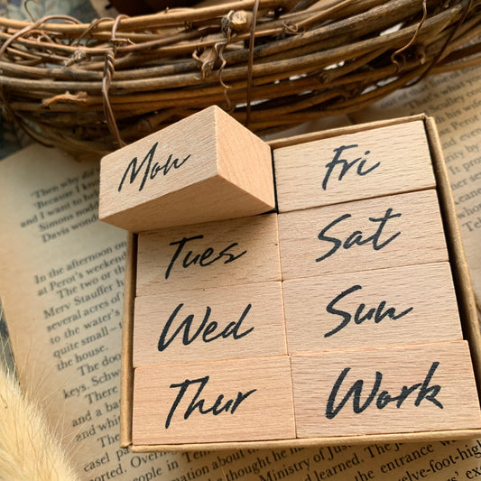 Days of Week Wooden Stamp 8 Pcs ( stamp Size : 3.3x1.5x2.5 CM)