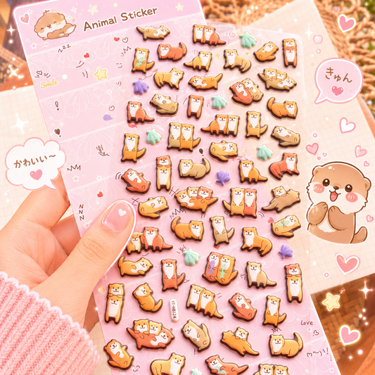 YTHB124 - 3D Puffy Decorative Stickers Otters| 1 sheet | Animal Stickers