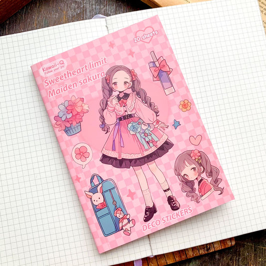 KQ1672 - Girl Deco Sticker Book | Sticker Book | Kawaii Maiden Sakura Girls Multi-colour 20 Sheets  | 105x148 mm