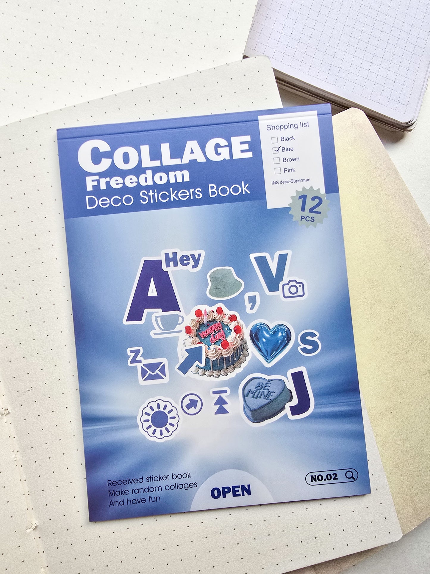 Wxth Journal Paper Sticker Book Blue | 12 Pages Pre Cut Sticker