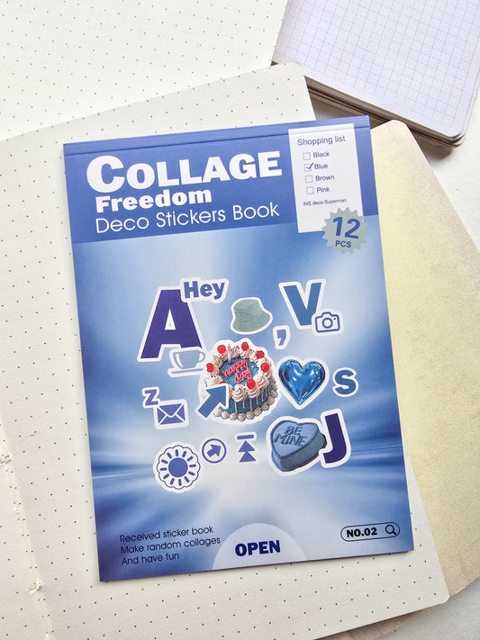 Wxth Journal Paper Sticker Book Blue | 12 Pages Pre Cut Sticker