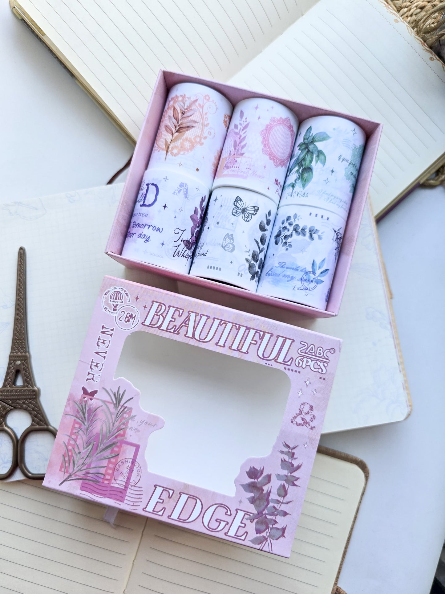 Hbyl101 Beautiful Edge Paper Floral Sticker Roll Box | 6 Sticker Rolls 50mm*2m