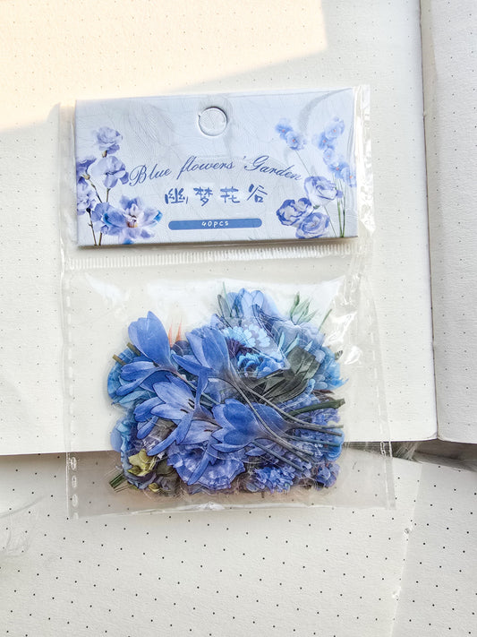B109-4|G-3|  C Blue Flower Garden Pet Sticker Floral | 40 pcs