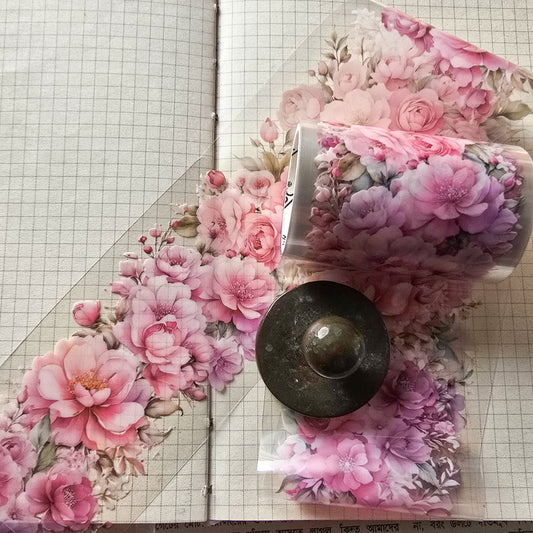 HHLN101 -D Flower Pet sticker Roll Pink| Floral Journal Sticker Retro Pet sticker