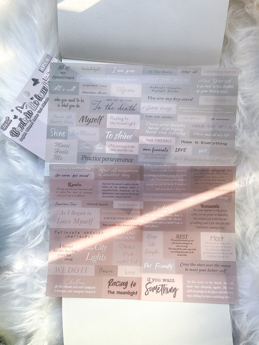 YWXY-6-03|G-9| | Words In The Heart | PET | Transparent Sticker | 4 Sheets | 120*170mm