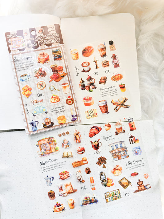 Ymcx403|G-9| Bathing Eat Dessert Pet Sticker Coffee | 4 Sheet 100*150 mm