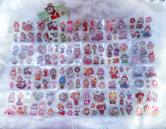 CYD-E #7 LABUBU PINGU RIDE| Cute Cartoon Character Transparent Sticker Sheet| 80x80mm