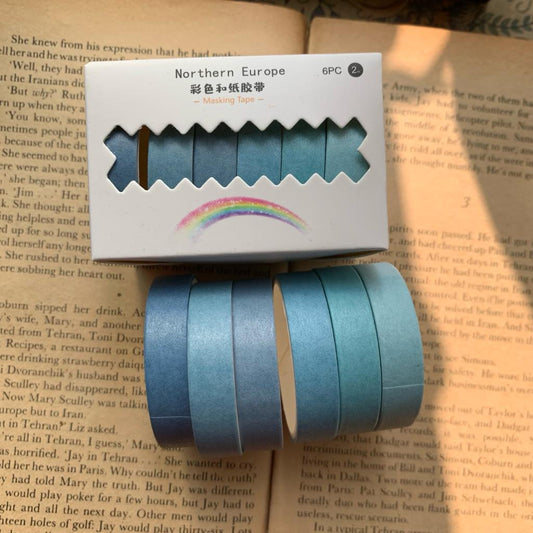 Blue Washi Tape Set | Solid Color | Length 2mtr Each | 6 Pcs Set | Width 10mm each