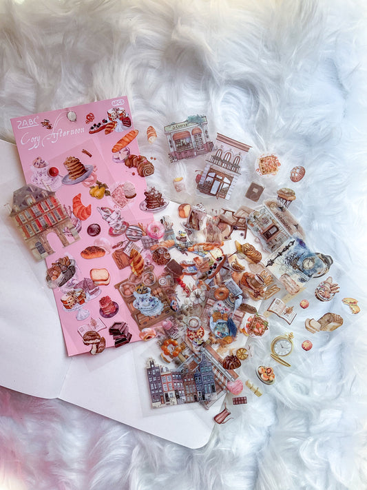 JMXJ603|G-9| Copy Afternoon | Transparent Pet Sticker | Vintage | Set of 6 Sticker Sheet | Pre Cut Stickers |