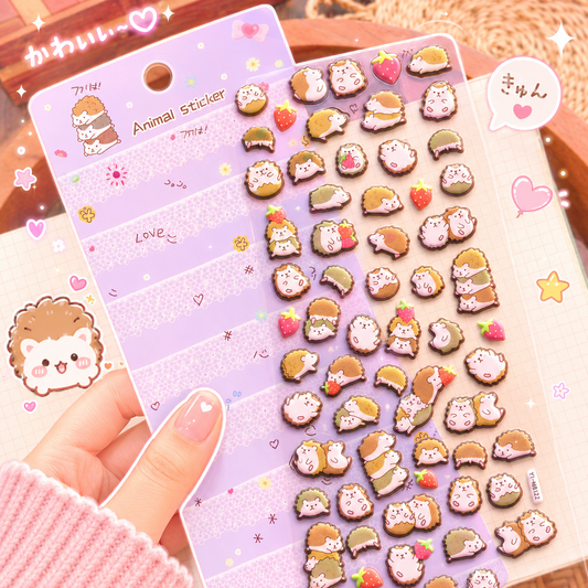 YTHB121 - 3D Puffy Decorative Stickers Hedgehog| 1 sheet | Animal Stickers