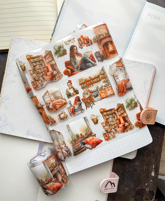MHD-SHJL004|Cramp Living |Slow Life Sticker| Transparent  Pet Sticker Roll | Household Theme| 2mm|Pre cut