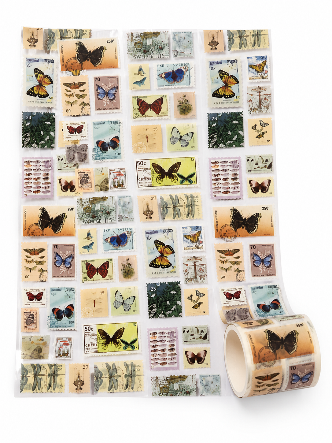 MMK03F098-Butterfly Gathering| Vintage Sticker Roll| Retro Stamp Sticker Roll|2MM|Paper Sticker