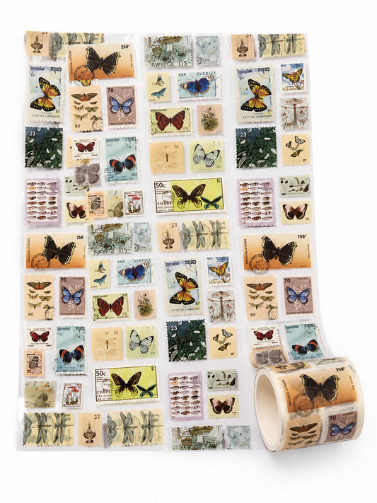 MMK03F098-Butterfly Gathering| Vintage Sticker Roll| Retro Stamp Sticker Roll|2MM|Paper Sticker