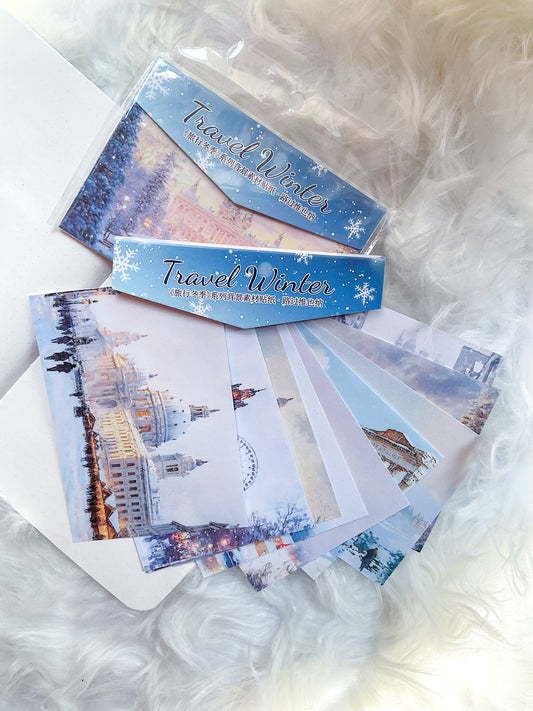 MHD-LXDJ001|Travel Winter|Translucent Washi Paper Sticker|Glitter  Washi Paper 10 sheets|Winter Nature Theme|Blue