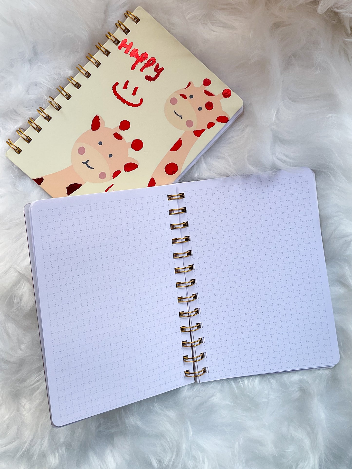 B501- |RF| Giraffe(Happy Lucky)| Kawaii Dairy | Spiral binding | Square Grid Special Notebooks 80 Pages 17.5x12.5 cm |Spriral Cute Kawaii Character Diary
