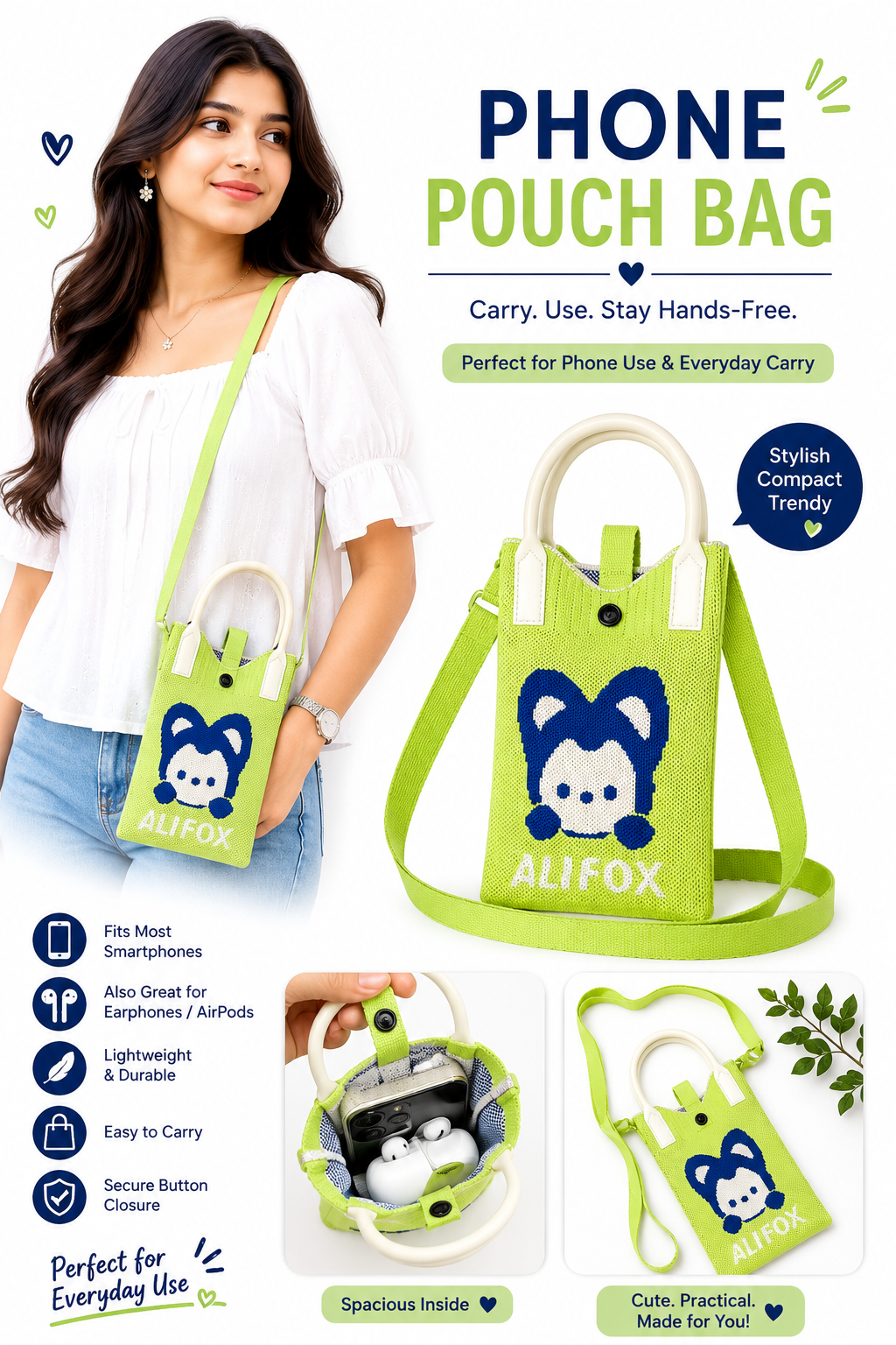 Phone & Headphone Pouch Bag | keep Your Phone & Earbuds Handy & Secure