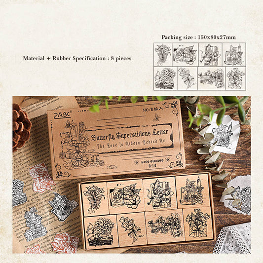 DMHX101 - seal butterfly fan flower letter series retro wood beech rubber wood seal diy hand account