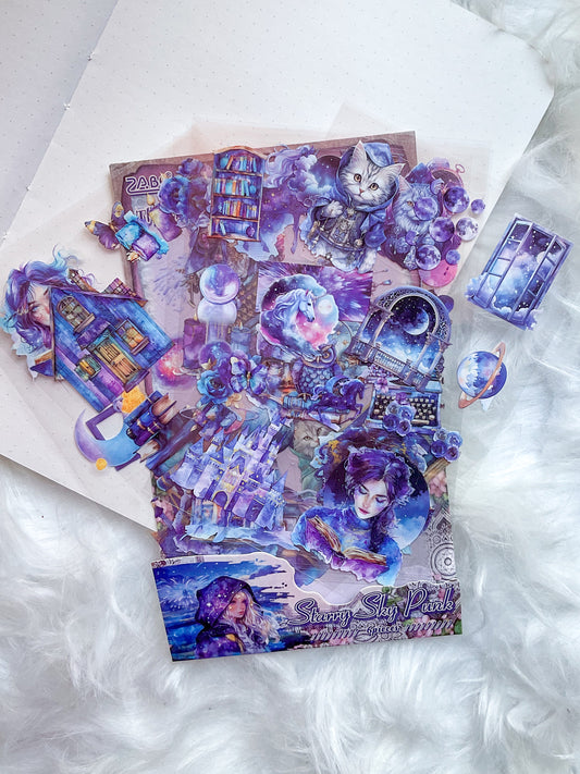 FSJC-6-03| The Floating World Collections |  Starry Sky Punk |  pet | Transparent Sticker precut | 100*150mm | 6 Sheets