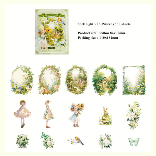 EXA2304222-Bird PET sticker pack Dreamland series fantasy notebook decoration collage material 30 pieces 6 types