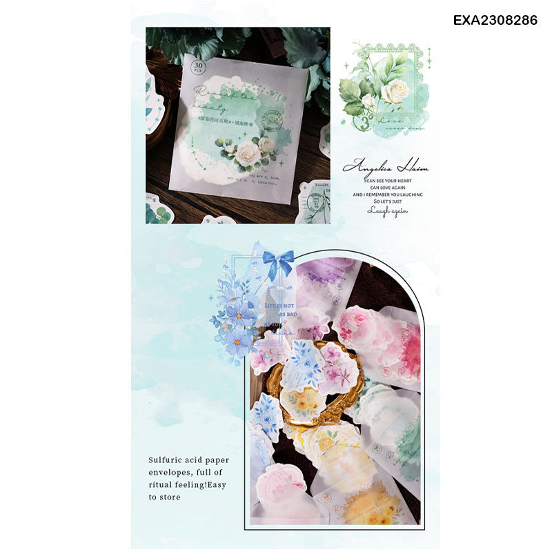 EXA2308286 Diy Blooming Paper Cutout Sticker 30Pc