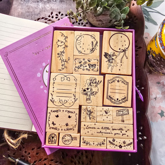 Enchanted Garden |Wooden Stamp|16pcs set  Vintage bullet journal stamps