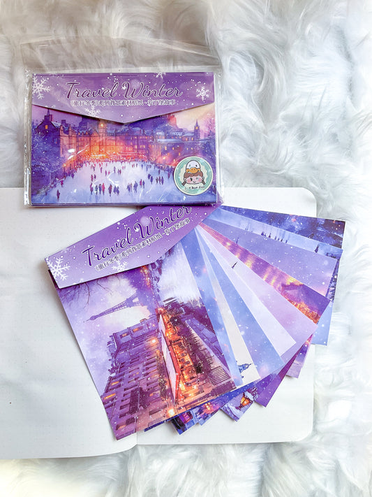 MHD-LXDJ005|Travel Winter|Translucent Washi Paper Sticker|Glitter Washi Paper 10 sheets|Winter Nature Theme|Purple