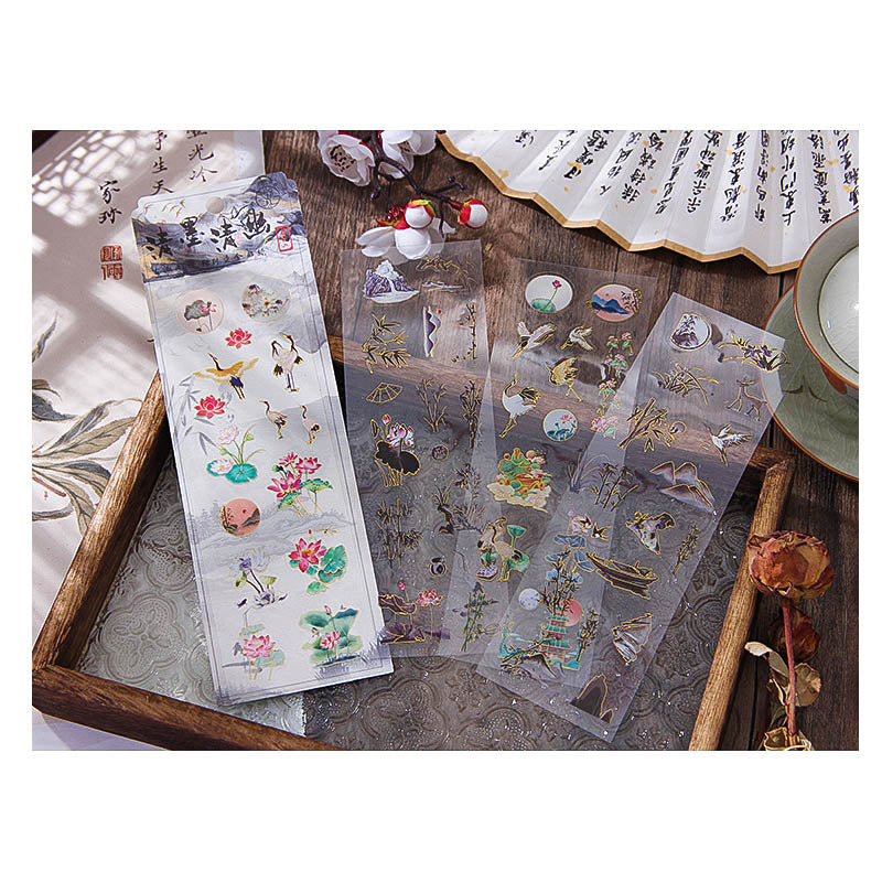 GCFY402 - sticker pack ancient fashion elegant series Chinese style cut film pet hand book material stickers 4 pieces