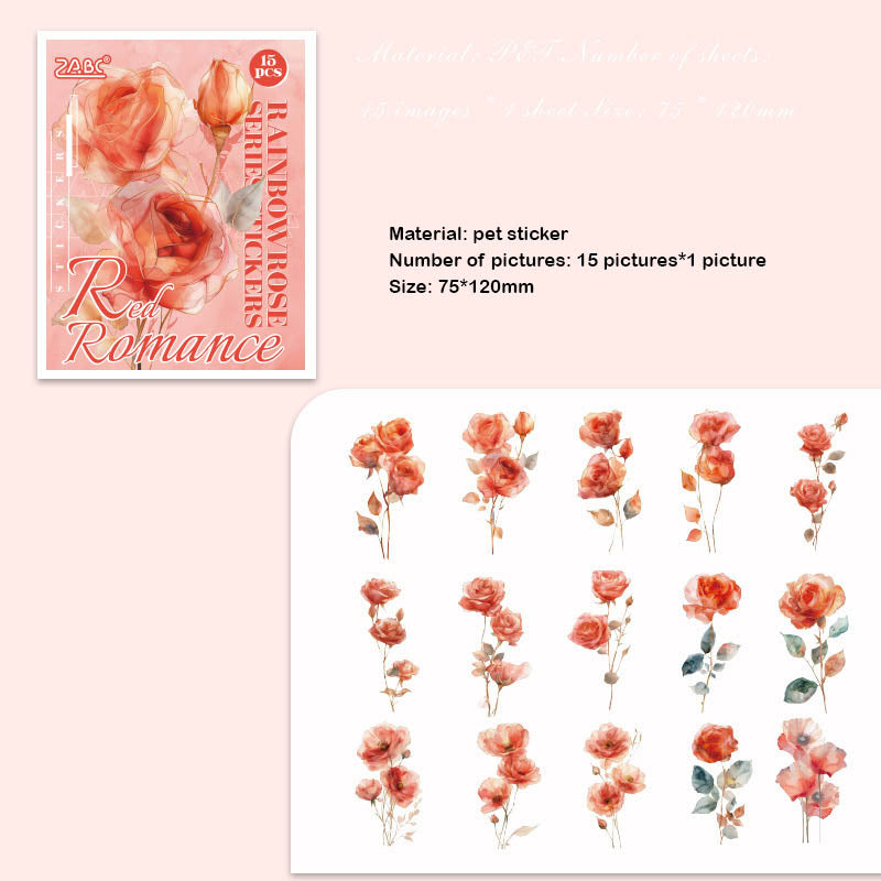 HCMG601 - sticker pack rainbow rose series of flowers waterproof pet hand account material sticker 15 into(Red)